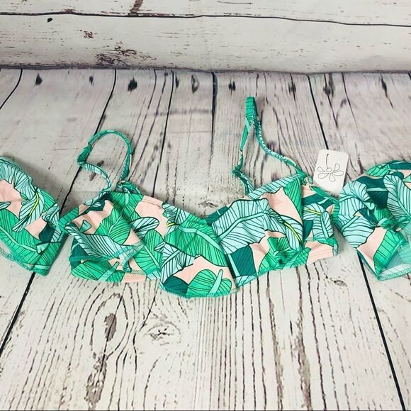 Dippin’ Daisy’s Flounce Ruffle Sleeve Bikini Swim Top Palm Multi M - Picture 4 of 7